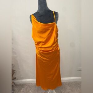 NWT Lucy Paris Vibrant Orange Midi Backless Slip Dress